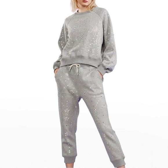 CYNTHIA ROWLEY Rhinestone Embellished Grey Sweatpants - Picture 1 of 15